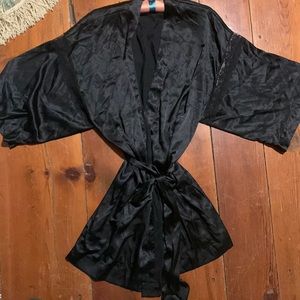 Victoria’s Secret Black Silky and Lace Tie Front Robe